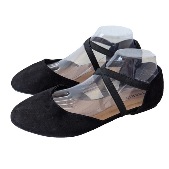 torrid Shoes - Torrid Faux Suede Crisscross Strap Ballet Flats Shoes Women's 10.5 WW Black